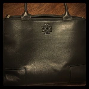 Black Leather Tory Burch Bag/Laptop Bag.